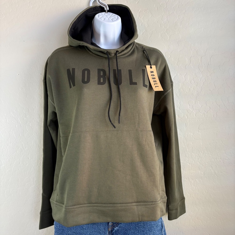 NEW NOBULL Womens Performance Training Hoodie Drawstring‎ Small Olive Green